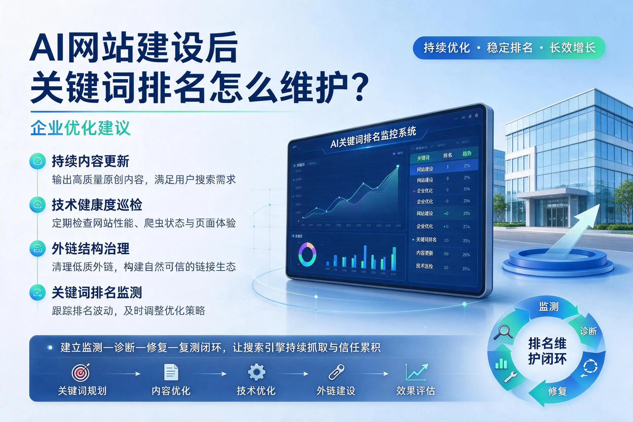 AI网站建设后关键词排名怎么维护?郑州企业优化建议