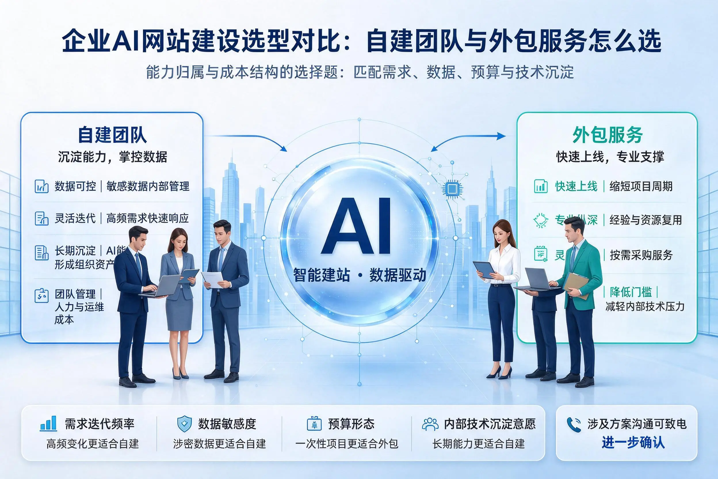 郑州企业AI网站建设选型对比：自建团队与外包服务怎么选